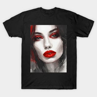 Vampire woman with red lips art ai T-Shirt